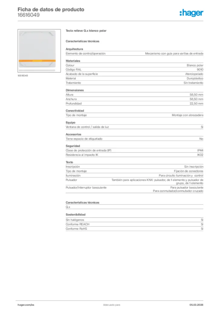 Imagen Hager Ficha de datos de producto 16616049 | Hager España
