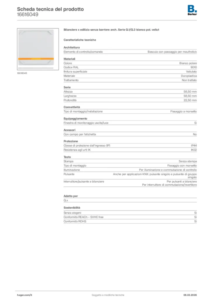 Immagine Berker Scheda tecnica del prodotto 16616049 | Hager Italia