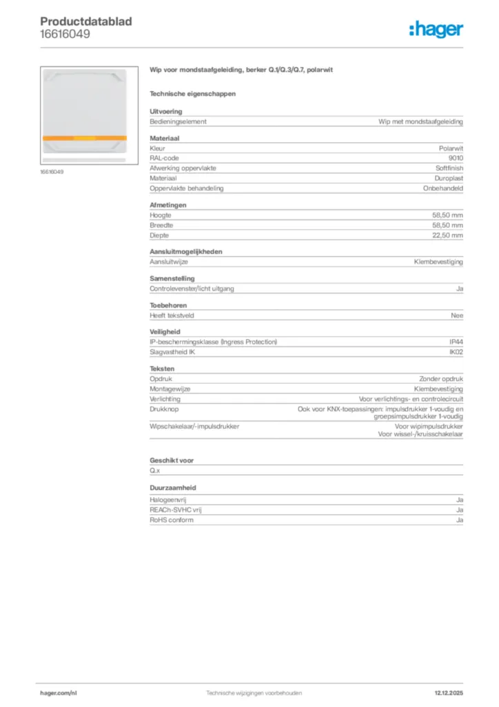 Afbeelding Hager Productdatablad 16616049 | Hager Nederland