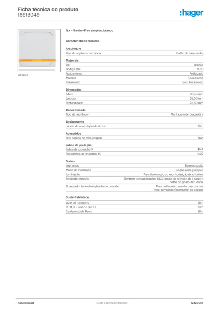 Imagem Hager Ficha técnica do produto 16616049 | Hager Portugal