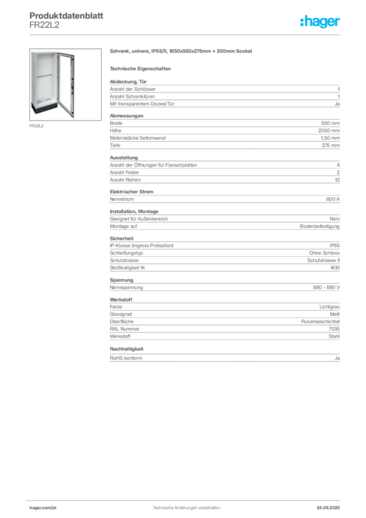 Bild Hager Produktdatenblatt FR22L2 | Hager Deutschland
