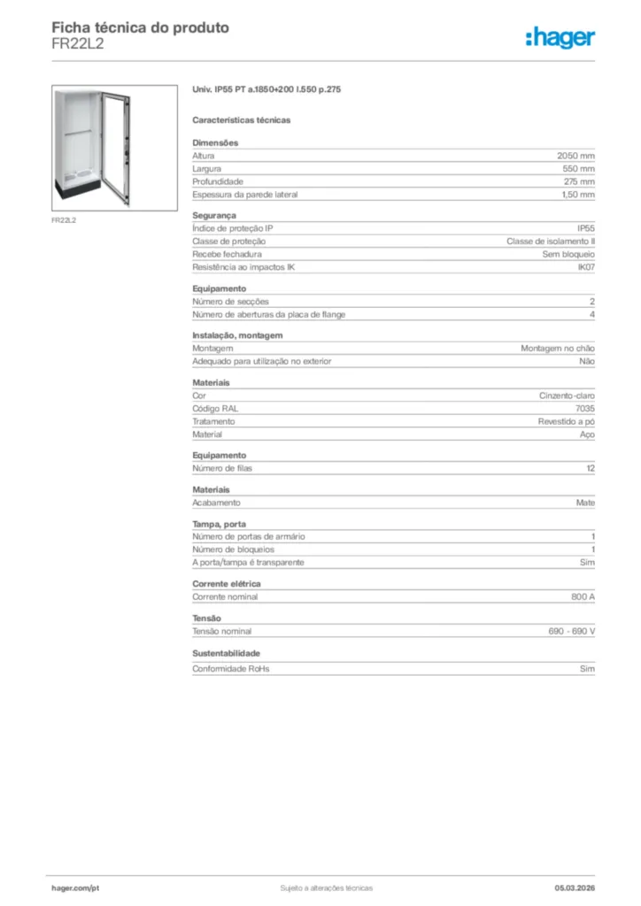 Imagem Hager Ficha técnica do produto FR22L2 | Hager Portugal