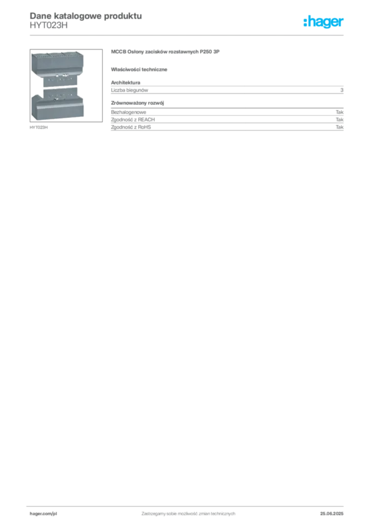 Zdjęcie Hager Karta katalogowa HYT023H | Hager Polska