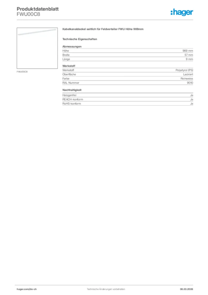 Bild Hager Produktdatenblatt FWU00C8 | Hager Schweiz