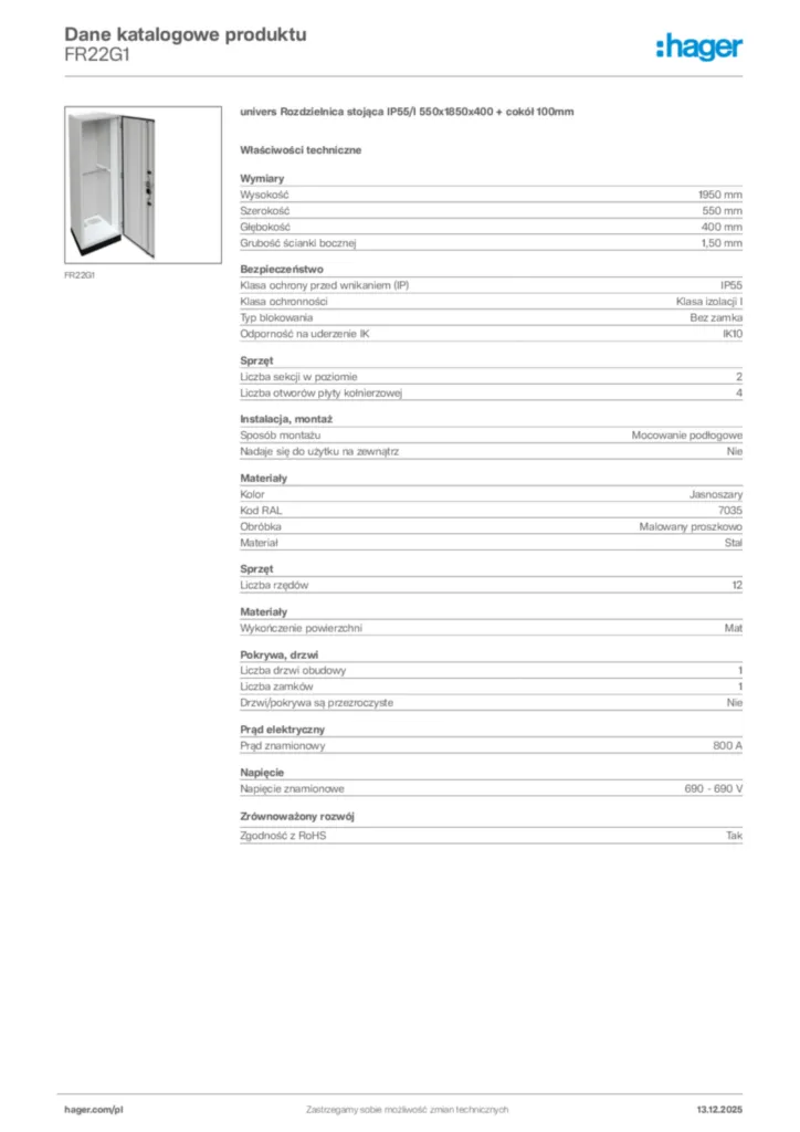 Zdjęcie Hager Karta katalogowa FR22G1 | Hager Polska