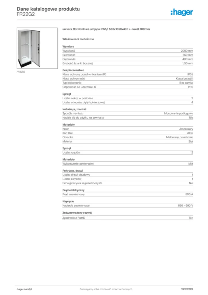 Zdjęcie Hager Karta katalogowa FR22G2 | Hager Polska