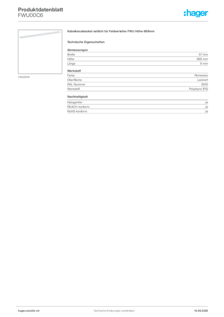 Bild Hager Produktdatenblatt FWU00C6 | Hager Schweiz