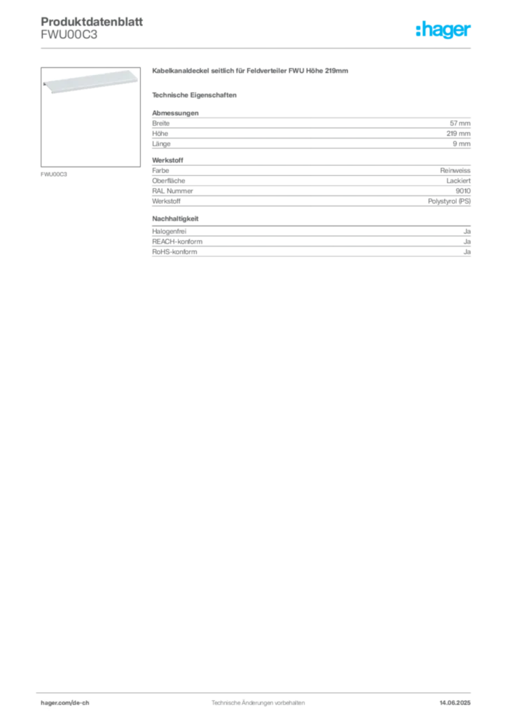Bild Hager Produktdatenblatt FWU00C3 | Hager Schweiz