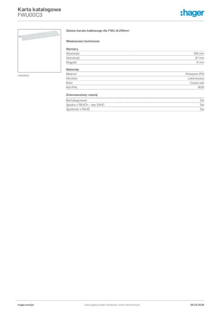 Zdjęcie Hager Karta katalogowa FWU00C3 | Hager Polska