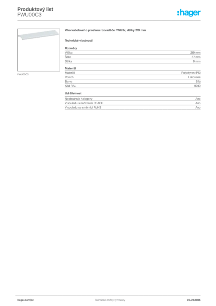 Obrázek Hager Produktový list FWU00C3 | Hager