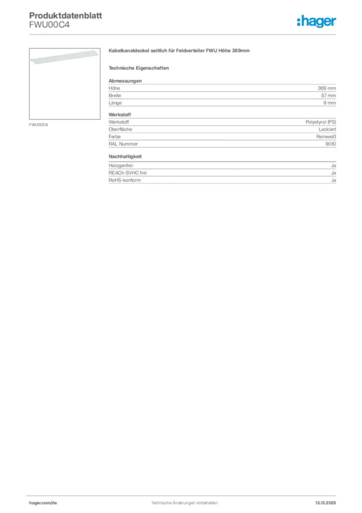 Bild Hager Produktdatenblatt FWU00C4 | Hager Deutschland