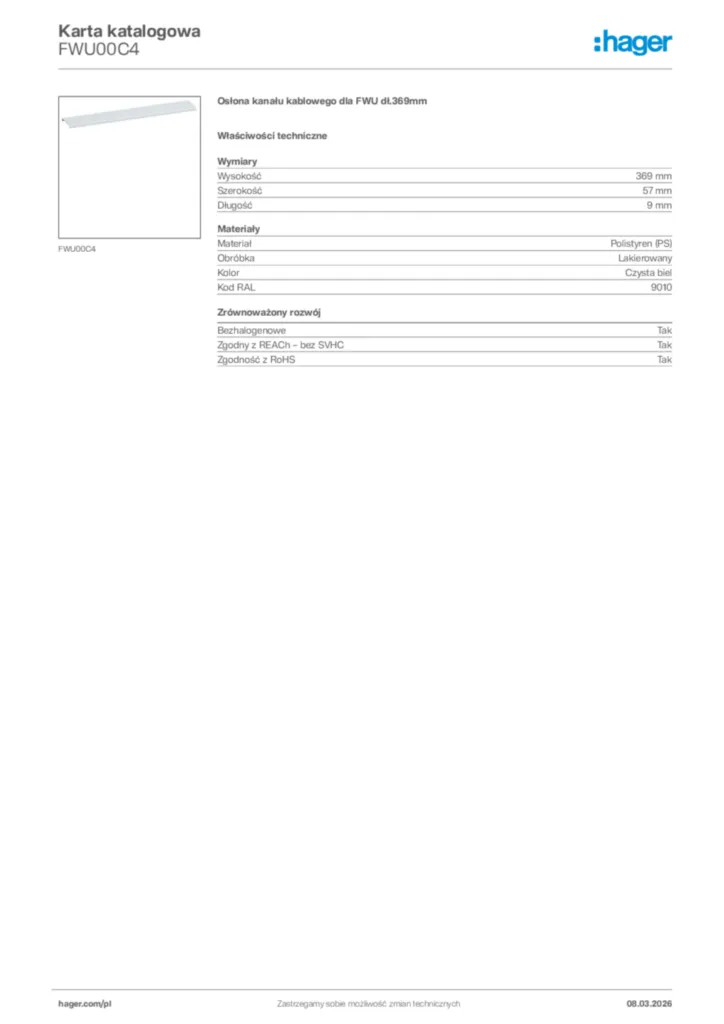 Zdjęcie Hager Karta katalogowa FWU00C4 | Hager Polska