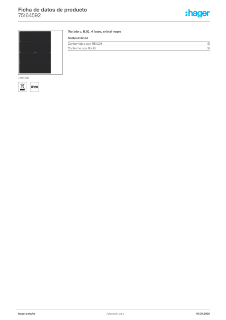 Imagen Hager Ficha de datos de producto 75164592 | Hager España