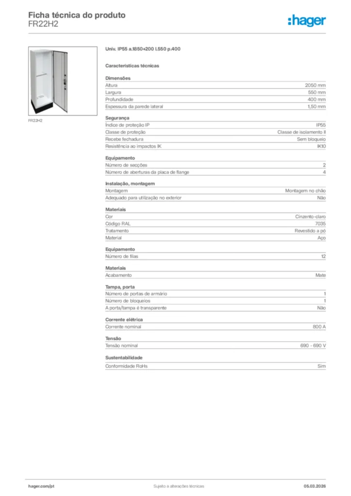 Imagem Hager Ficha técnica do produto FR22H2 | Hager Portugal