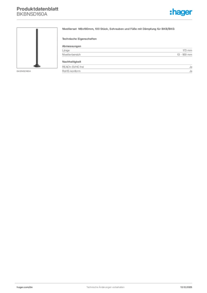 Bild Hager Produktdatenblatt BKBNSD160A | Hager Deutschland
