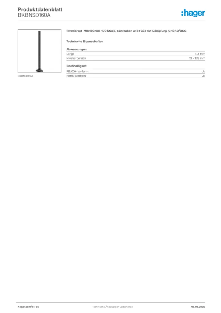 Bild Hager Produktdatenblatt BKBNSD160A | Hager Schweiz