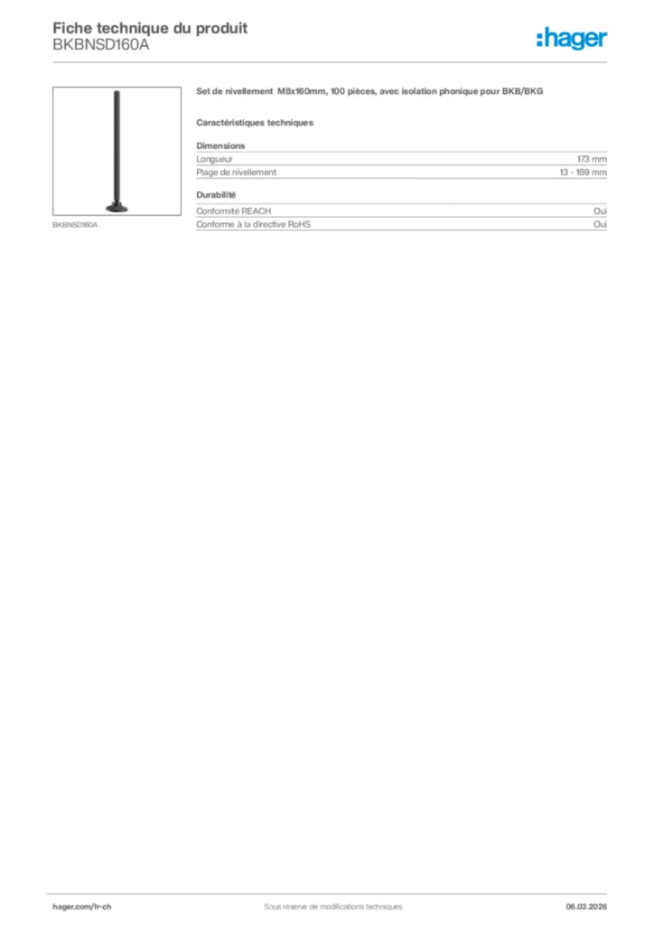 Image Hager Fiche technique du produit BKBNSD160A | Hager Suisse