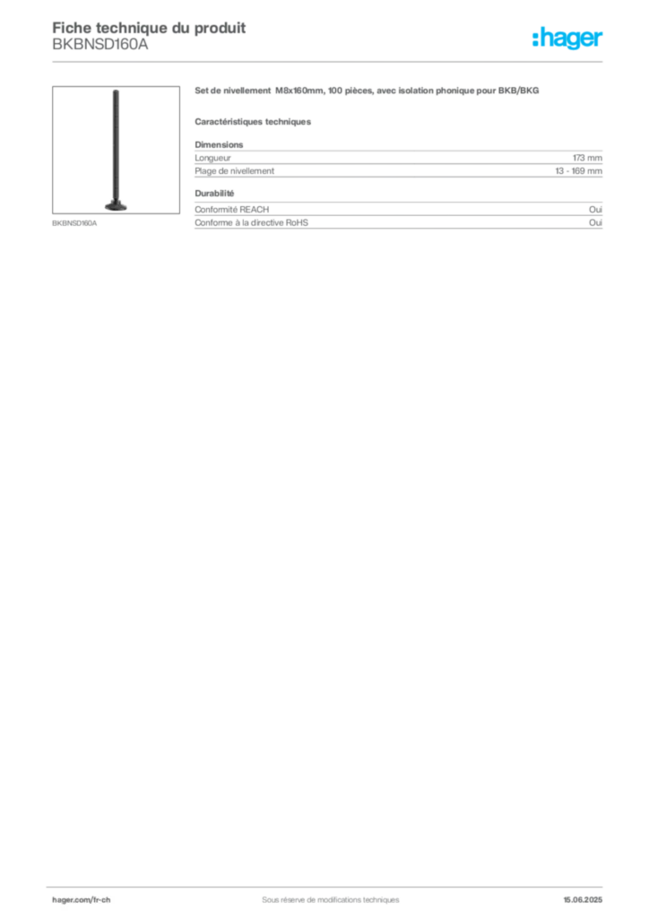 Image Hager Fiche technique du produit BKBNSD160A | Hager Suisse