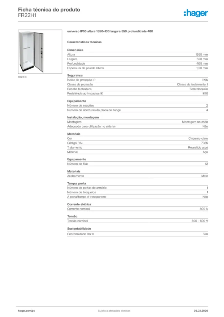 Imagem Hager Ficha técnica do produto FR22H1 | Hager Portugal