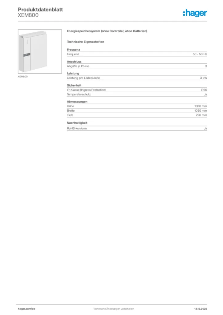 Bild Hager Produktdatenblatt XEM800 | Hager Deutschland