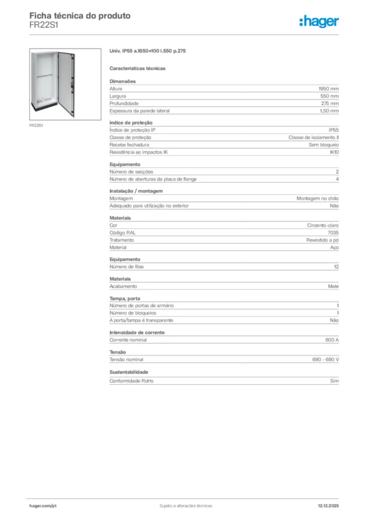 Imagem Hager Ficha técnica do produto FR22S1 | Hager Portugal