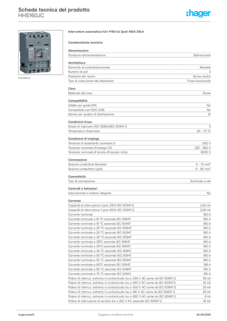 Immagine Hager Scheda tecnica del prodotto HHS160JC | Hager Italia