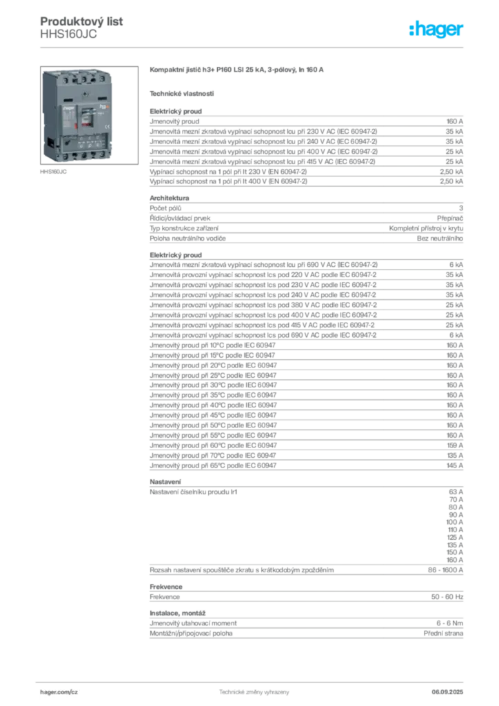 Obrázek Hager Produktový list HHS160JC | Hager