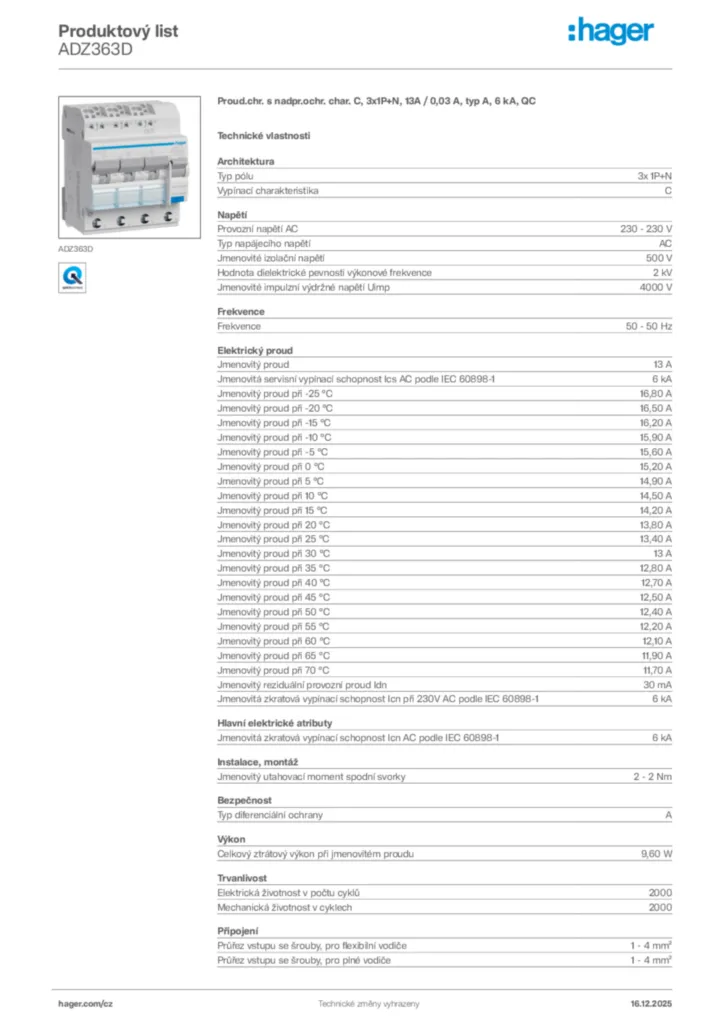 Obrázek Hager Produktový list ADZ363D | Hager