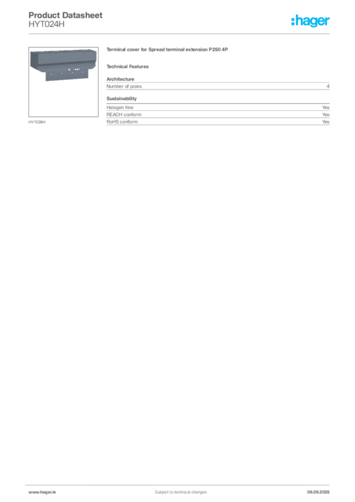 Image Hager Product data sheet HYT024H  | Hager