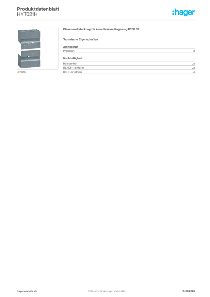Bild Hager Produktdatenblatt HYT021H | Hager Schweiz
