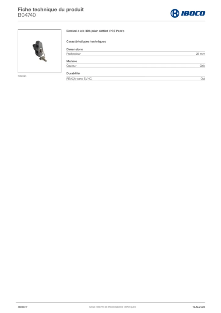 Image Iboco Fiche technique du produit B04740 | Hager France