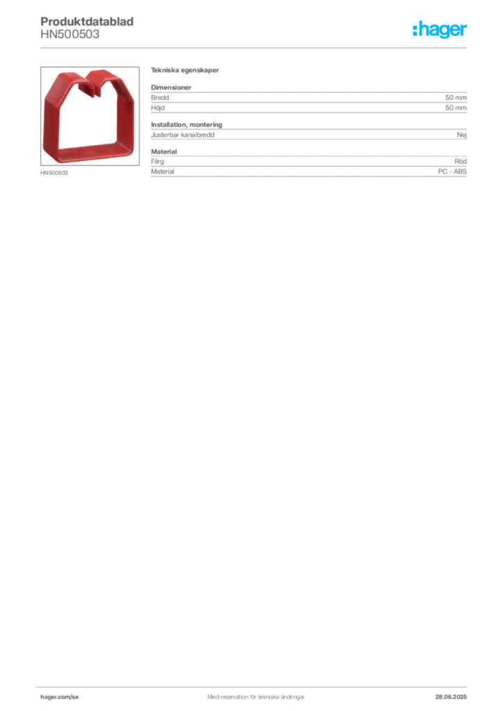 Bild Hager Produktdatablad HN500503 | Hager Sverige