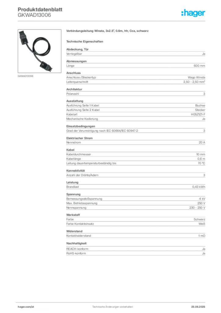 Bild Hager Produktdatenblatt GKWAD13006 | Hager Deutschland