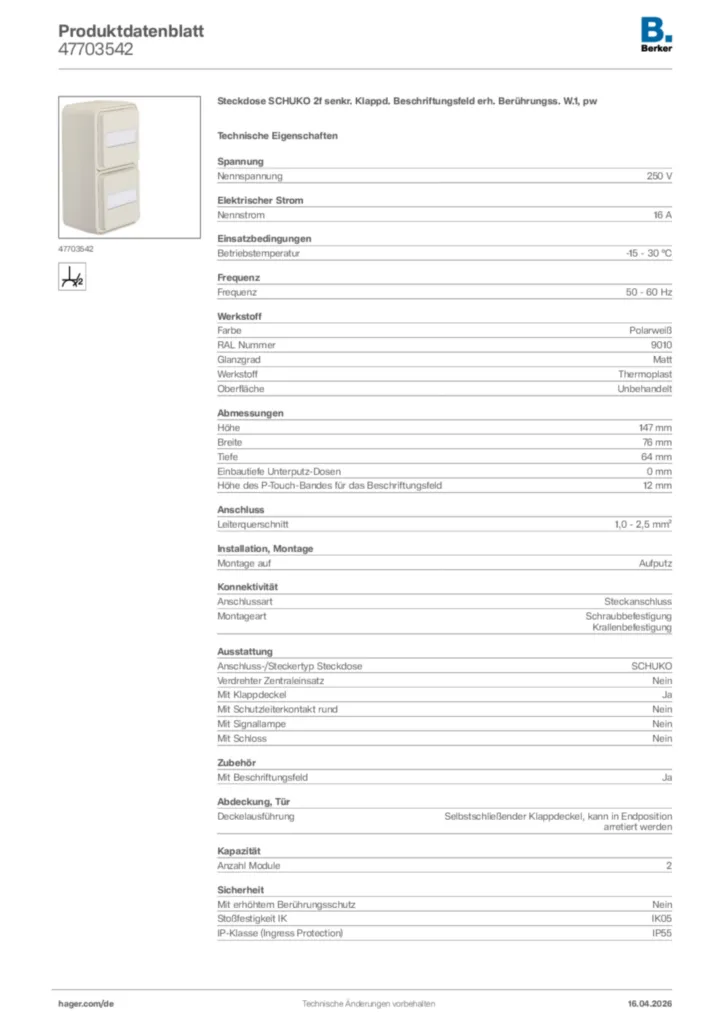 Bild Berker Produktdatenblatt 47703542 | Hager Deutschland