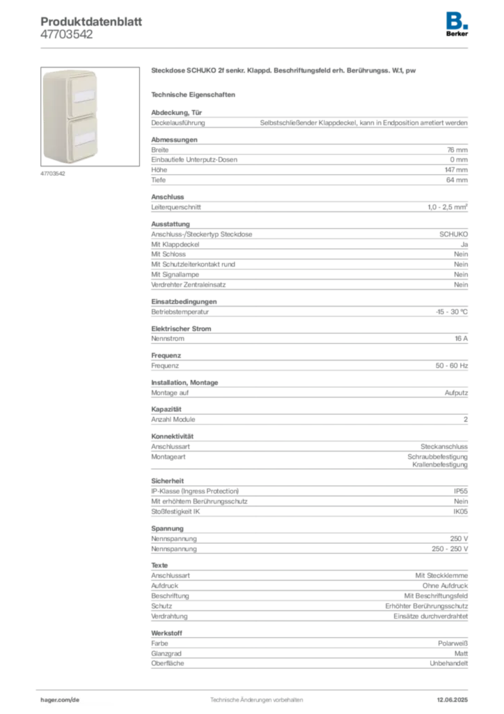 Bild Berker Produktdatenblatt 47703542 | Hager Deutschland
