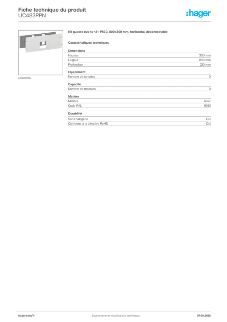 Image Hager Fiche technique du produit UC483PPN | Hager France
