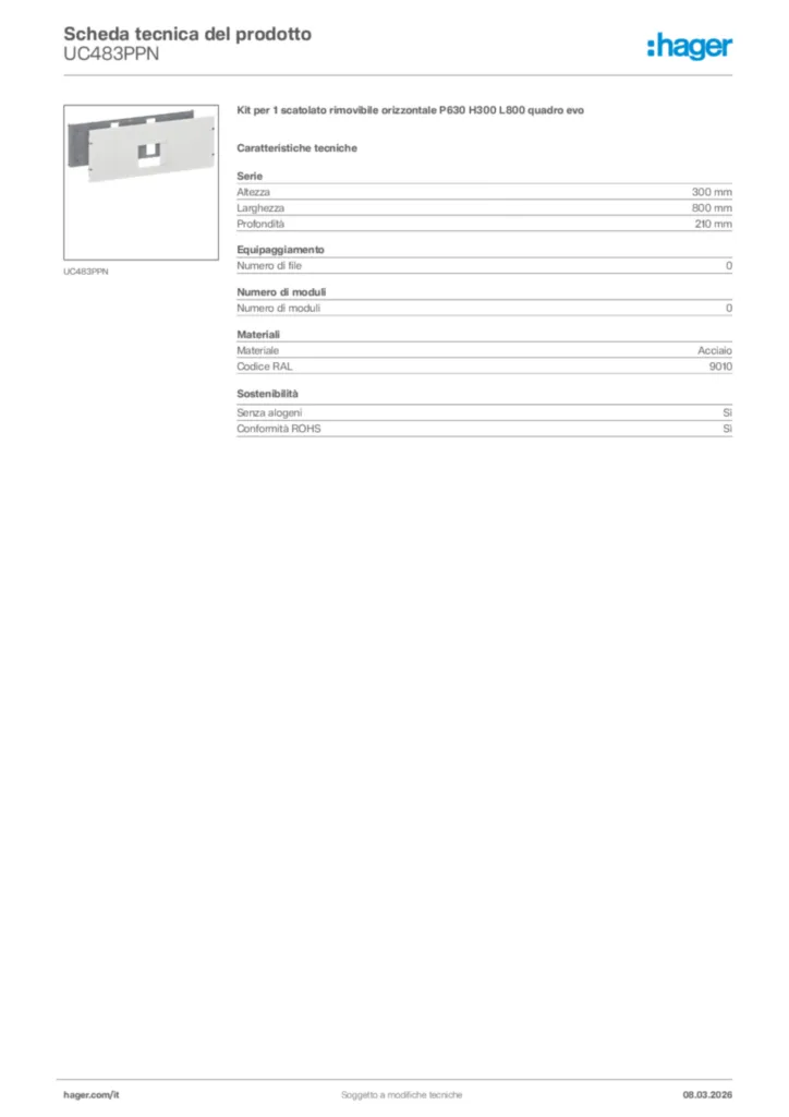 Immagine Hager Scheda tecnica del prodotto UC483PPN | Hager Italia