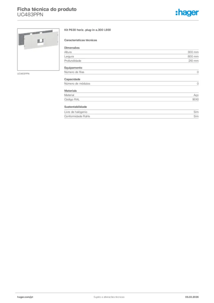 Imagem Hager Ficha técnica do produto UC483PPN | Hager Portugal