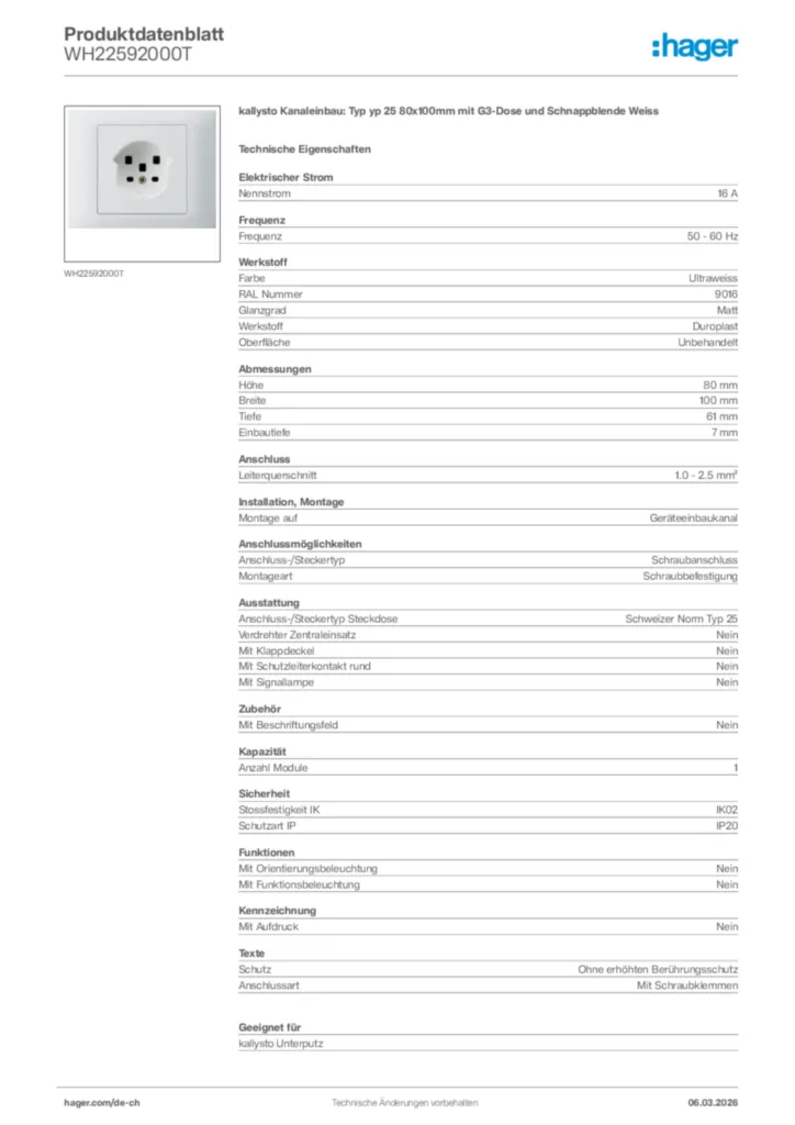 Bild Hager Produktdatenblatt WH22592000T | Hager Schweiz