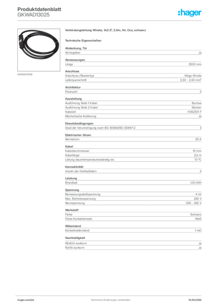 Bild Hager Produktdatenblatt GKWAD13025 | Hager Deutschland