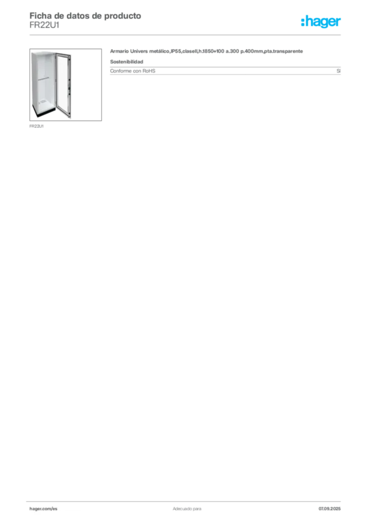 Imagen Hager Ficha de datos de producto FR22U1 | Hager España