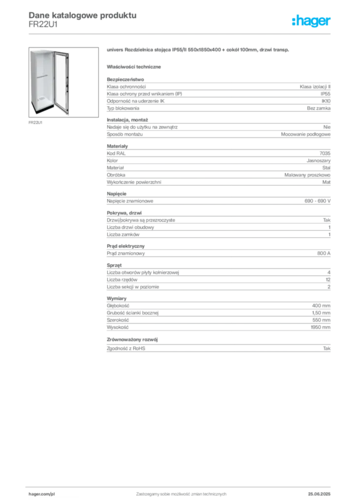 Zdjęcie Hager Karta katalogowa FR22U1 | Hager Polska