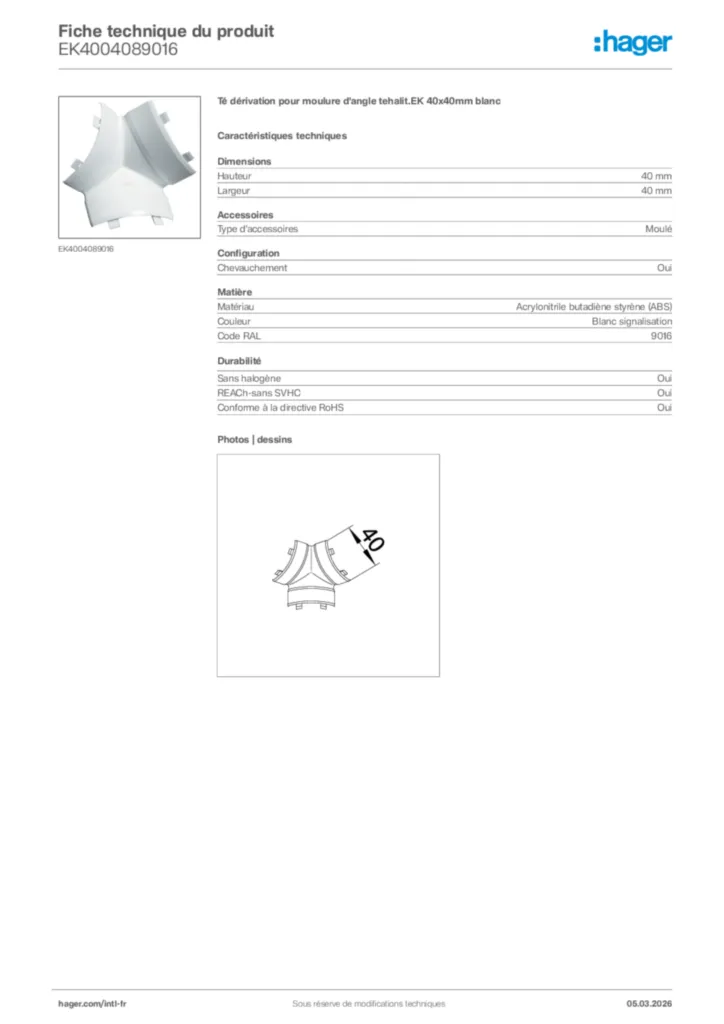 Image Hager Fiche technique du produit EK4004089016 | Hager Afrique