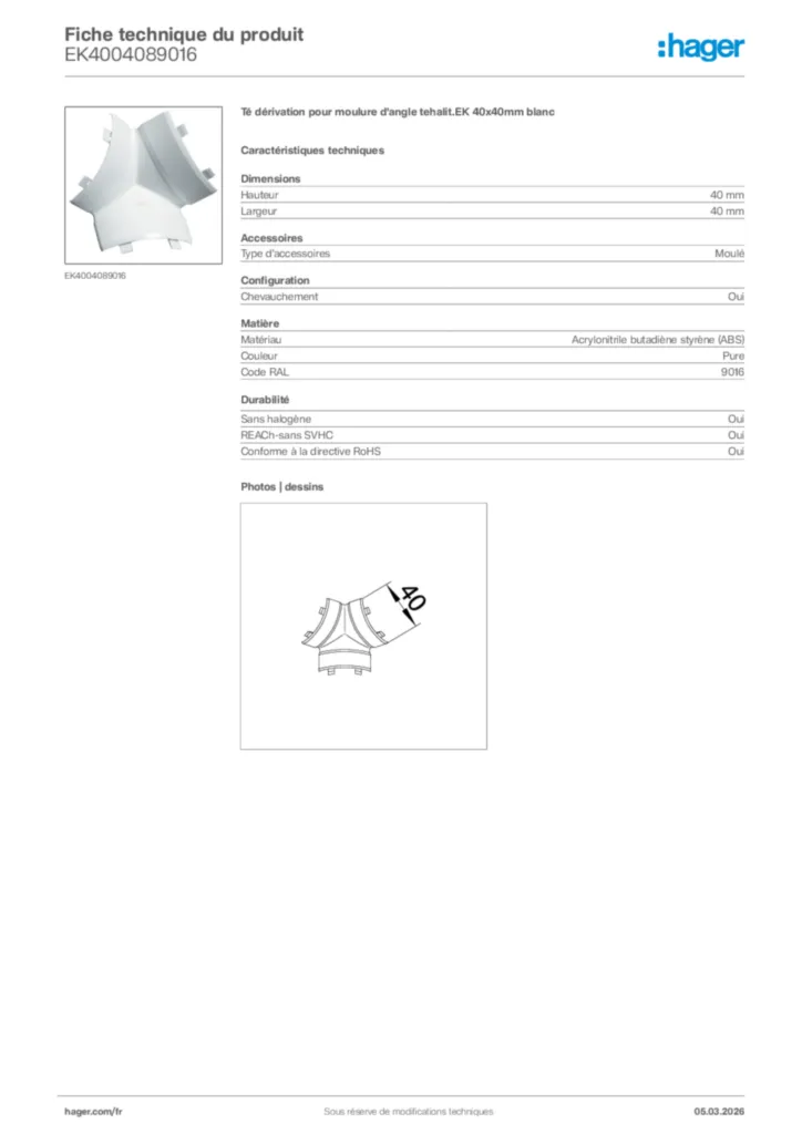 Image Hager Fiche technique du produit EK4004089016 | Hager France