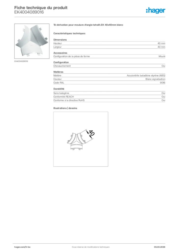 Image Hager Fiche technique du produit EK4004089016 | Hager Belgique
