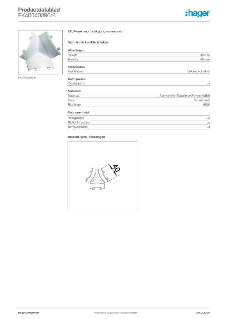 Afbeelding Hager Productdatablad EK4004089016 | Hager Belgium