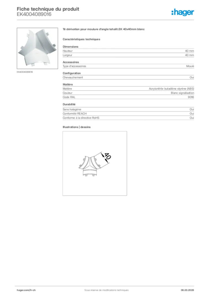 Image Hager Fiche technique du produit EK4004089016 | Hager Suisse