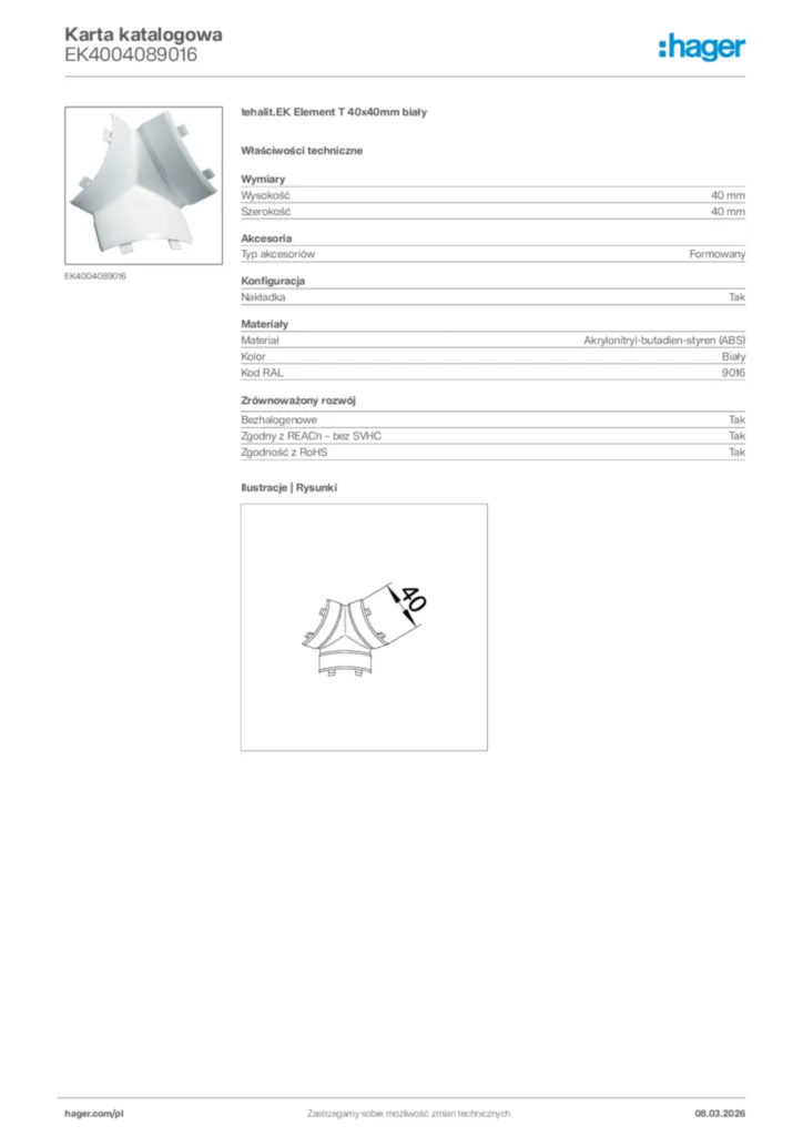 Zdjęcie Hager Karta katalogowa EK4004089016 | Hager Polska