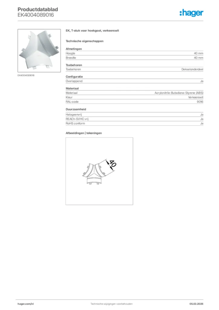 Afbeelding Hager Productdatablad EK4004089016 | Hager Nederland