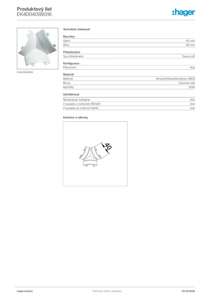 Obrázek Hager Product data sheet EK4004089016 | Hager